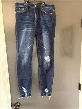 Women’s Dark Blue Ripped Skinny Jeans - High Stretch